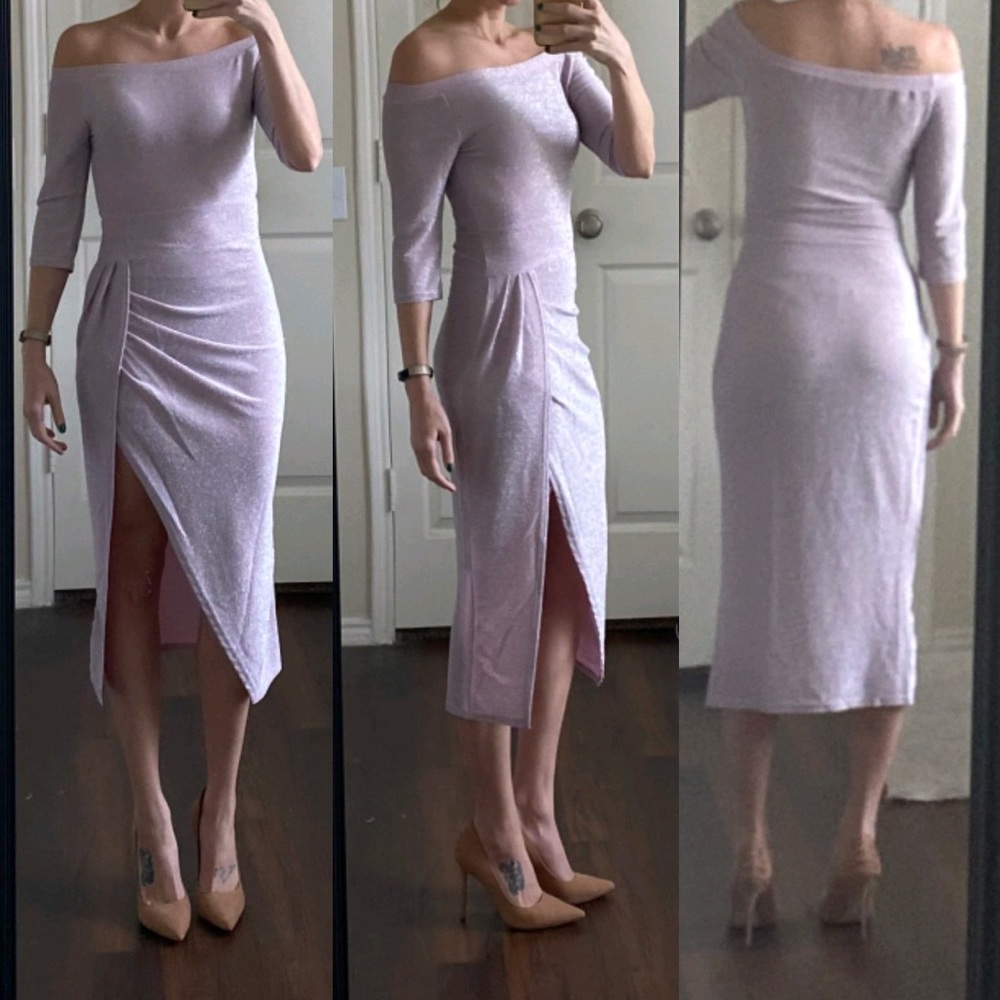 Pink purple lilac lavender off shoulder dress - Picture 4 of 5